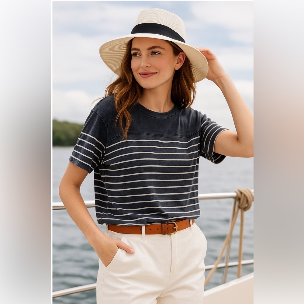 JANE AND DELANCEY | Navy and White Striped Tee
